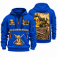 Tigercat 720H Feller Buncher Operator quarter zip hoodie in Blue, front and back views, sample YOUR NAME and SINCE 2000 artwork