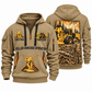Tigercat 720H Feller Buncher Operator quarter zip hoodie in Khaki, front and back views, sample YOUR NAME and SINCE 2000 artwork