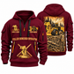 Tigercat 720H Feller Buncher Operator quarter zip hoodie in Wine Red, front and back views, sample YOUR NAME and SINCE 2000 artwork