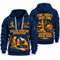 Tigercat 822E Feller Buncher Operator quarter zip hoodie in Navy, front and back views, sample YOUR NAME and SINCE 2000 artwork