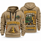 John Deere 643L-II Feller Buncher Operator quarter zip hoodie in Khaki, front and back views, sample YOUR NAME and SINCE 2000 artwork