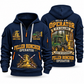 John Deere 643L-II Feller Buncher Operator quarter zip hoodie in Navy, front and back views, sample YOUR NAME and SINCE 2000 artwork