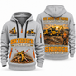 Tigercat 635H Skidder Operator quarter zip hoodie in Light Grey, front and back views, sample YOUR NAME and SINCE 2000 artwork