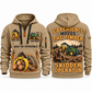 John Deere 748L-II Skidder Operator quarter zip hoodie in Khaki, front and back views, sample YOUR NAME and SINCE 2000 artwork