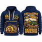 John Deere 748L-II Skidder Operator quarter zip hoodie in Navy, front and back views, sample YOUR NAME and SINCE 2000 artwork