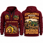 John Deere 748L-II Skidder Operator quarter zip hoodie in Wine Red, front and back views, sample YOUR NAME and SINCE 2000 artwork