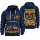 Ponsse Buffalo 8W Forwarder Operator quarter zip hoodie in Navy, front and back views, sample YOUR NAME and SINCE 2000 artwork