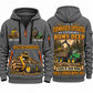 John Deere 1910G Forwarder Operator quarter zip hoodie in Gray, front and back views, sample YOUR NAME and SINCE 2000 artwork