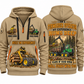 John Deere 1910G Forwarder Operator quarter zip hoodie in Khaki, front and back views, sample YOUR NAME and SINCE 2000 artwork