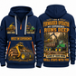 John Deere 1910G Forwarder Operator quarter zip hoodie in Navy, front and back views, sample YOUR NAME and SINCE 2000 artwork