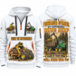 John Deere 1910G Forwarder Operator quarter zip hoodie in White, front and back views, sample YOUR NAME and SINCE 2000 artwork
