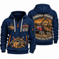 Komatsu 875 8WD Forwarder Operator quarter zip hoodie in Navy, front and back views, sample YOUR NAME and SINCE 2000 artwork
