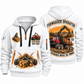 Komatsu 875 8WD Forwarder Operator quarter zip hoodie in White, front and back views, sample YOUR NAME and SINCE 2000 artwork