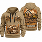 Tigercat 234C Log Loader Operator quarter zip hoodie in Khaki, front and back views, sample YOUR NAME and SINCE 2000 artwork