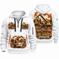 Tigercat 234C Log Loader Operator quarter zip hoodie in White, front and back views, sample YOUR NAME and SINCE 2000 artwork