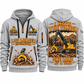 Tigercat T250E Log Loader Operator quarter zip hoodie in Light Grey, front and back views, sample YOUR NAME and SINCE 2000 artwork