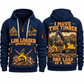 Tigercat T250E Log Loader Operator quarter zip hoodie in Navy, front and back views, sample YOUR NAME and SINCE 2000 artwork