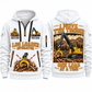 Tigercat T250E Log Loader Operator quarter zip hoodie in White, front and back views, sample YOUR NAME and SINCE 2000 artwork