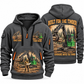 John Deere 2656G Log Loader Operator quarter zip hoodie in Gray, front and back views, sample YOUR NAME and SINCE 2000 artwork