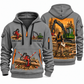 John Deere 2154G with Waratah HTH622B Processor Operator quarter zip hoodie in Gray, front and back views, sample YOUR NAME and SINCE 2000 artwork