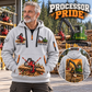 John Deere 2154G with Waratah HTH622B Processor Operator quarter zip hoodie in Light Grey, adult lifestyle portrait showing front and back artwork