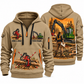 John Deere 2154G with Waratah HTH622B Processor Operator quarter zip hoodie in Khaki, front and back views, sample YOUR NAME and SINCE 2000 artwork