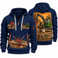 John Deere 2154G with Waratah HTH622B Processor Operator quarter zip hoodie in Navy, front and back views, sample YOUR NAME and SINCE 2000 artwork