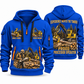 Tigercat H250D with 575 Processor Operator quarter zip hoodie in Blue, front and back views, sample YOUR NAME and SINCE 2000 artwork