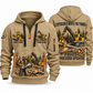 Tigercat H250D with 575 Processor Operator quarter zip hoodie in Khaki, front and back views, sample YOUR NAME and SINCE 2000 artwork