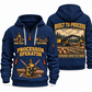 Tigercat 850 with 568 Processor Operator quarter zip hoodie in Navy, front and back views, sample YOUR NAME and SINCE 2000 artwork