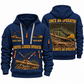 Tigercat S855E Live-Heel Shovel Logger Operator quarter zip hoodie in Navy, front and back views, sample YOUR NAME and SINCE 2000 artwork
