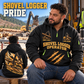 Tigercat LS855E Live-Heel Shovel Logger Operator quarter zip hoodie in Black, adult lifestyle portrait showing front and back artwork