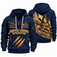 Tigercat LS855E Live-Heel Shovel Logger Operator quarter zip hoodie in Navy, front and back views, sample YOUR NAME and SINCE 2000 artwork