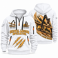 Tigercat LS855E Live-Heel Shovel Logger Operator quarter zip hoodie in White, front and back views, sample YOUR NAME and SINCE 2000 artwork