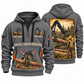 Tigercat 890 Live-Heel Shovel Logger Operator quarter zip hoodie in Gray, front and back views, sample YOUR NAME and SINCE 2000 artwork