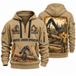 Tigercat 890 Live-Heel Shovel Logger Operator quarter zip hoodie in Khaki, front and back views, sample YOUR NAME and SINCE 2000 artwork