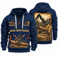 Tigercat 890 Live-Heel Shovel Logger Operator quarter zip hoodie in Navy, front and back views, sample YOUR NAME and SINCE 2000 artwork