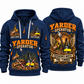 T-MAR Log Champ 650 Yarder Operator quarter zip hoodie in Navy, front and back views, sample YOUR NAME and SINCE 2000 artwork