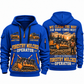 FAE PT300 Forestry Mulcher Operator quarter zip hoodie in Blue, front and back views, sample YOUR NAME and SINCE 2000 artwork
