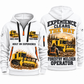 Tigercat 480B Forestry Mulcher Operator quarter zip hoodie in White, front and back views, sample YOUR NAME and SINCE 2000 artwork