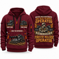Prinoth Raptor 300 Forestry Mulcher Operator quarter zip hoodie in Wine Red, front and back views, sample YOUR NAME and SINCE 2000 artwork
