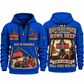 Kalmar DRG450-65S5 Reach Stacker quarter zip hoodie in Blue, front and back views, sample YOUR NAME and SINCE 2000 artwork