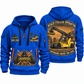 Hyster RS46-33XD/62 Reach Stacker quarter zip hoodie in Blue, front and back views, sample YOUR NAME and SINCE 2000 artwork