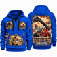 Taylor XRS-9972 Reach Stacker quarter zip hoodie in Blue, front and back views, sample YOUR NAME and SINCE 2000 artwork