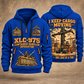 Taylor XLC-975 Container Handler quarter zip hoodie in Blue, front and back views, sample YOUR NAME and SINCE 2000 artwork