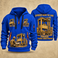 Kalmar Hybrid Straddle Carrier - Maher Configuration quarter zip hoodie in Blue, front and back views, sample YOUR NAME and SINCE 2000 artwork
