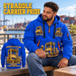 Kalmar Hybrid Straddle Carrier - Maher Configuration quarter zip hoodie in Blue, adult lifestyle portrait showing front and back artwork