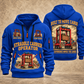 Kalmar AutoStrad Hybrid Straddle Carrier - TraPac Configuration quarter zip hoodie in Blue, front and back views, sample YOUR NAME and SINCE 2000 artwork