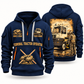 Capacity TJ 5000 Terminal Tractor quarter zip hoodie in Navy, front and back views, sample YOUR NAME and SINCE 2000 artwork