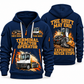 Terberg YT193 Terminal Tractor quarter zip hoodie in Navy, front and back views, sample YOUR NAME and SINCE 2000 artwork